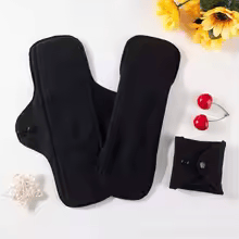 3Pcs Black Pure Cotton Reusable Menstrual Pads