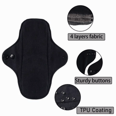 3Pcs Black Pure Cotton Reusable Menstrual Pads